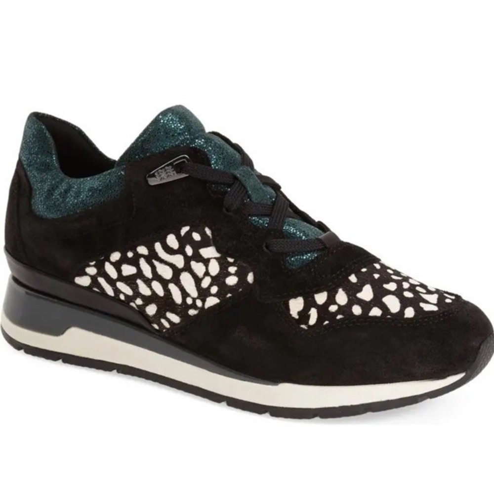 GEOX Respira Shahira Sneakers Teal Glitter/Black Suede/Calf Hair US 5/EUR 35‎